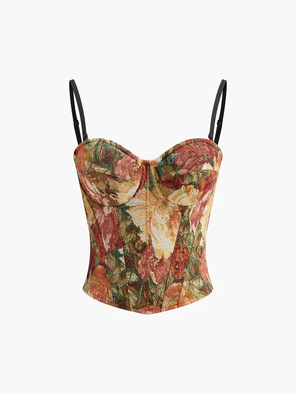 Floral Jacquard Bustier Corset Top made by COMMENSE