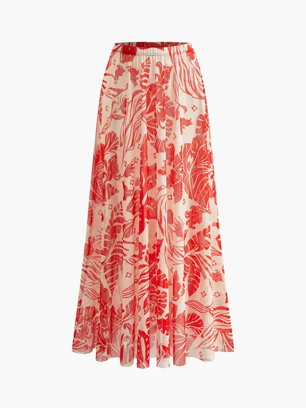 Mesh Printed Cover-Up Skirt sold by COMMENSE