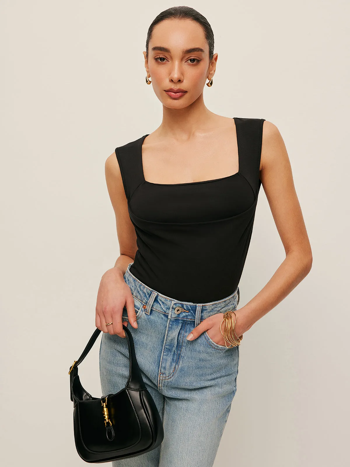 Square Neck Fitted Tank Top sold by COMMENSE product image thumbnail 4