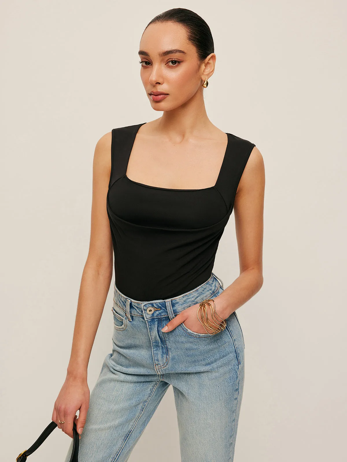 Square Neck Fitted Tank Top sold by COMMENSE product image thumbnail 3