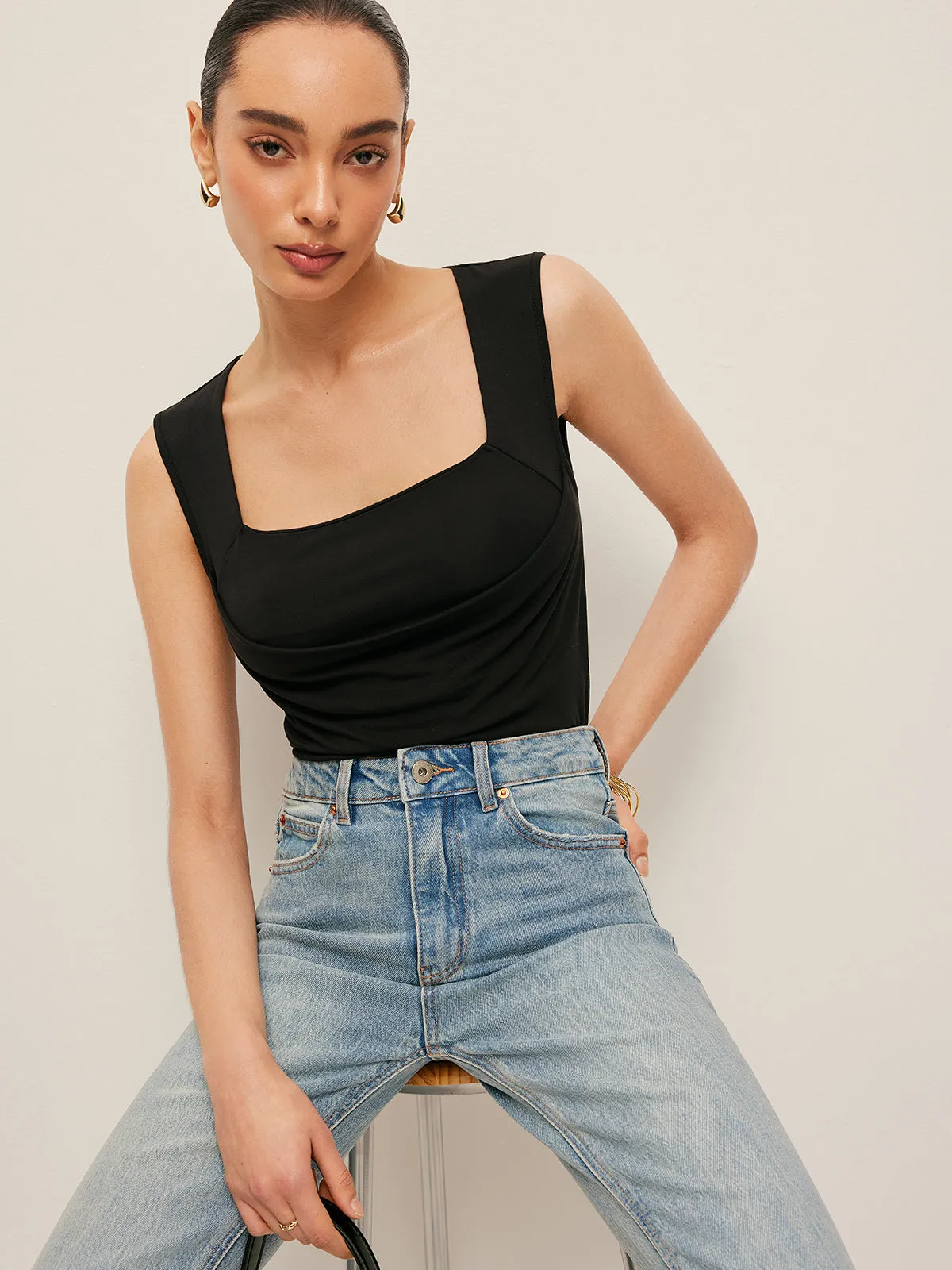 Square Neck Fitted Tank Top sold by COMMENSE