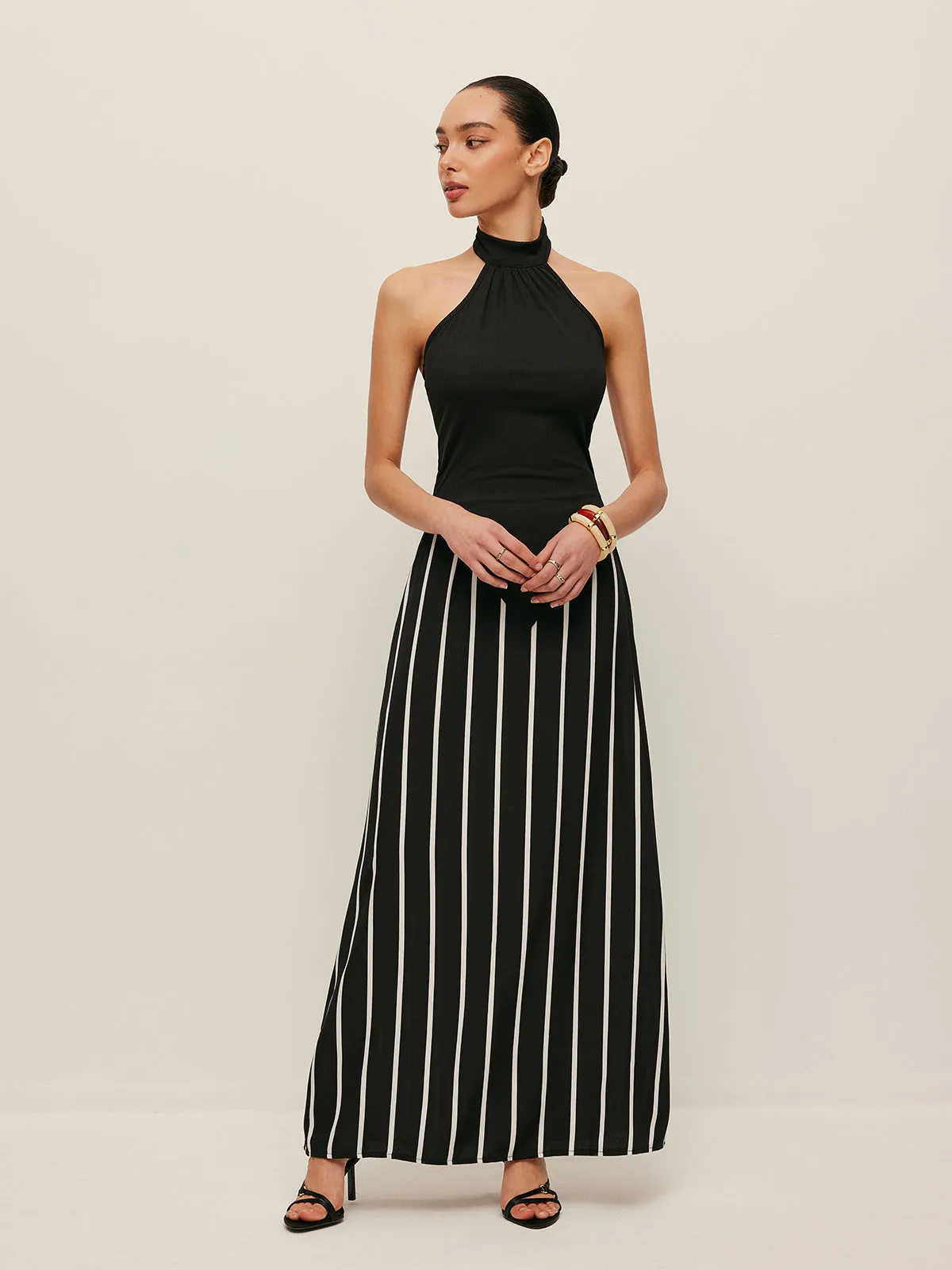 High Neck Asymmetric Panel Stripe Skirt Set sold by COMMENSE product image thumbnail 5