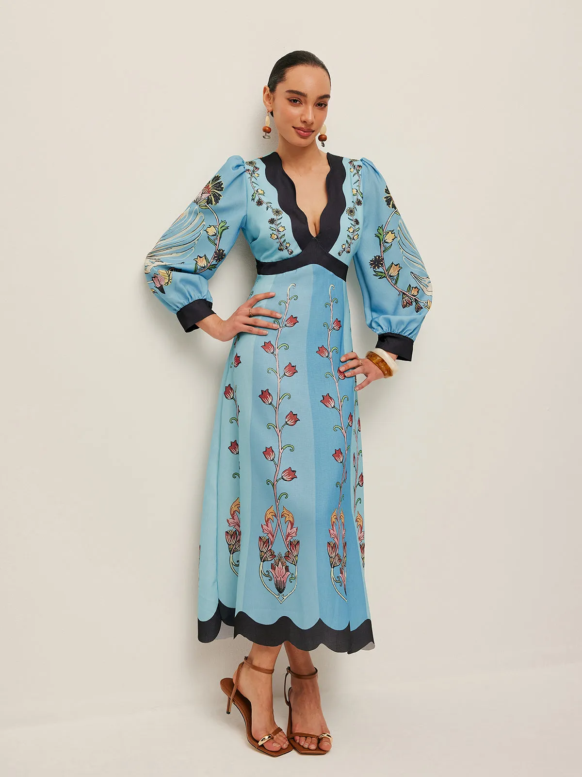 Open-Back Puff Sleeve Floral Dress sold by COMMENSE product image thumbnail 3