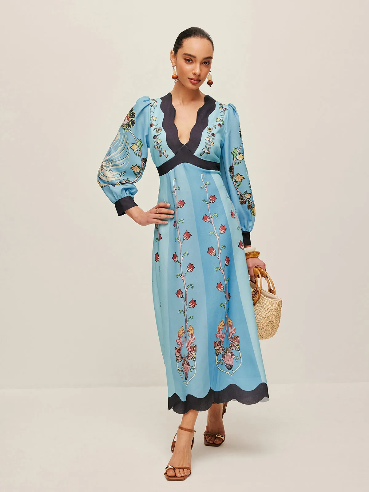 Open-Back Puff Sleeve Floral Dress sold by COMMENSE product image thumbnail 2