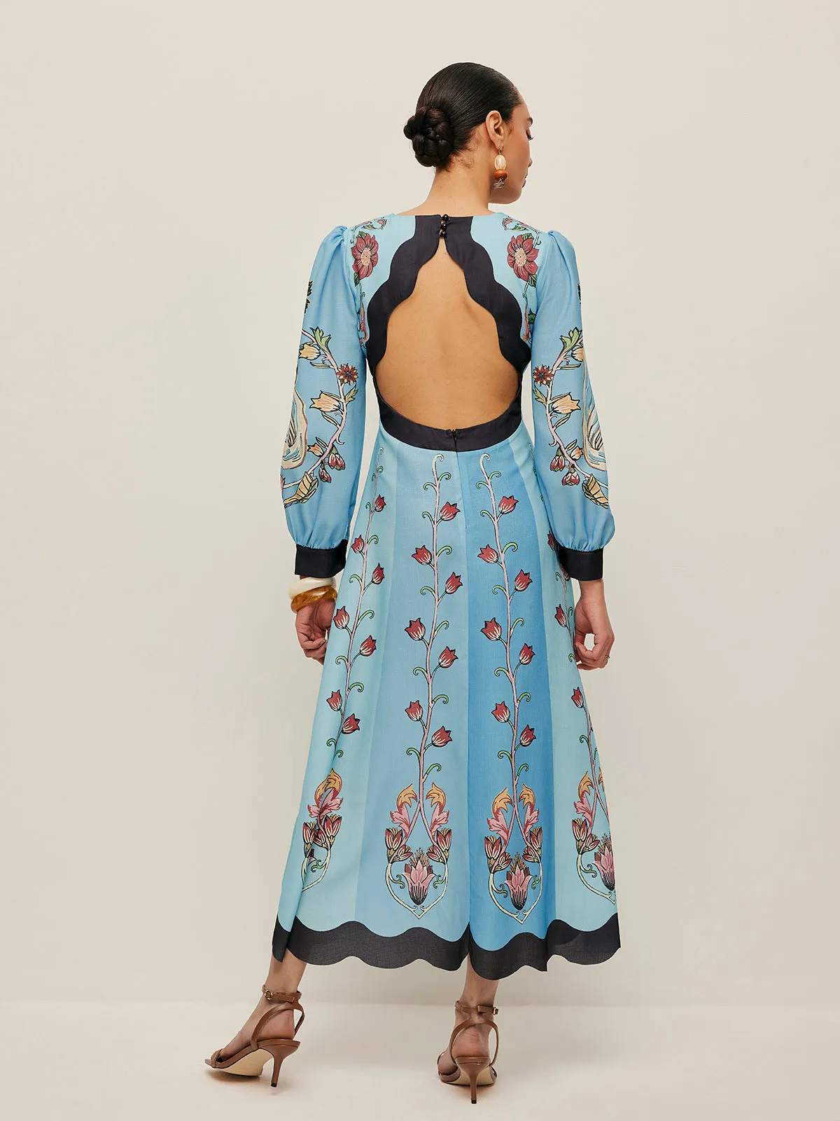 Open-Back Puff Sleeve Floral Dress sold by COMMENSE product image thumbnail 5
