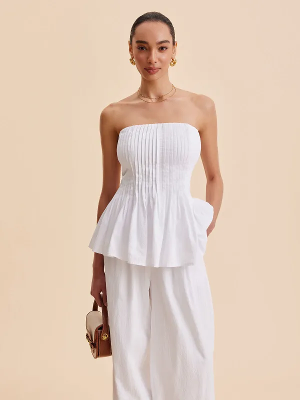 Cotton Pleated Strapless Peplum Top made by COMMENSE