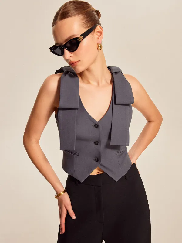 Bow Shoulder Tailored Vest sold by COMMENSE