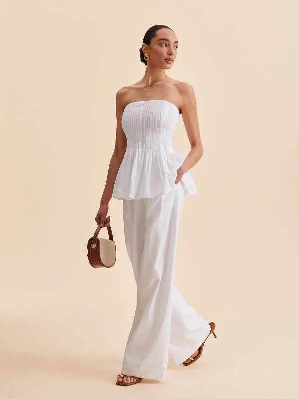 Cotton Mid-Waist Wide-Leg Pants With Pockets sold by COMMENSE