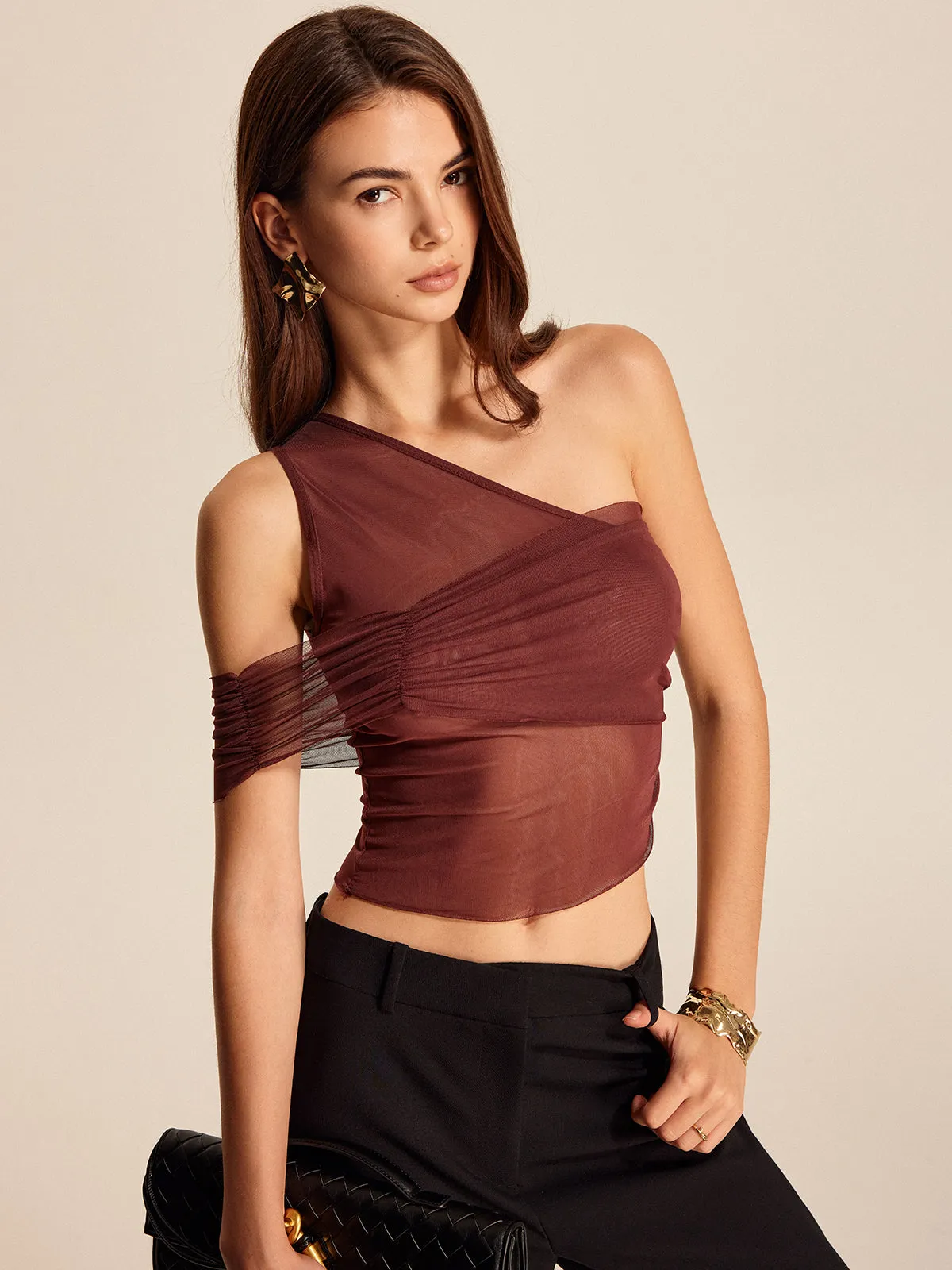 Semi-Sheer One-Shoulder Mesh Top sold by COMMENSE product image thumbnail 3