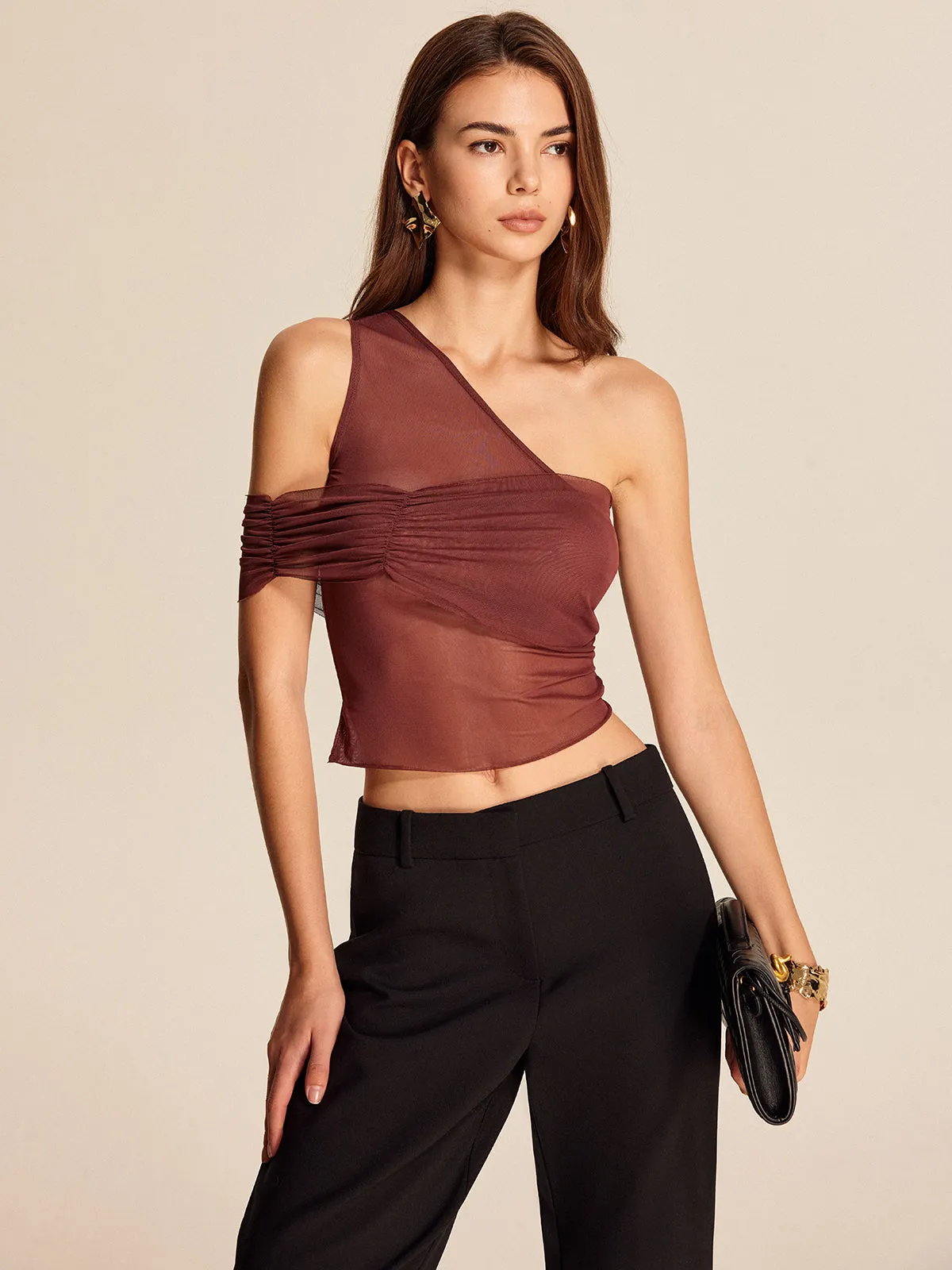 Semi-Sheer One-Shoulder Mesh Top sold by COMMENSE product image thumbnail 4