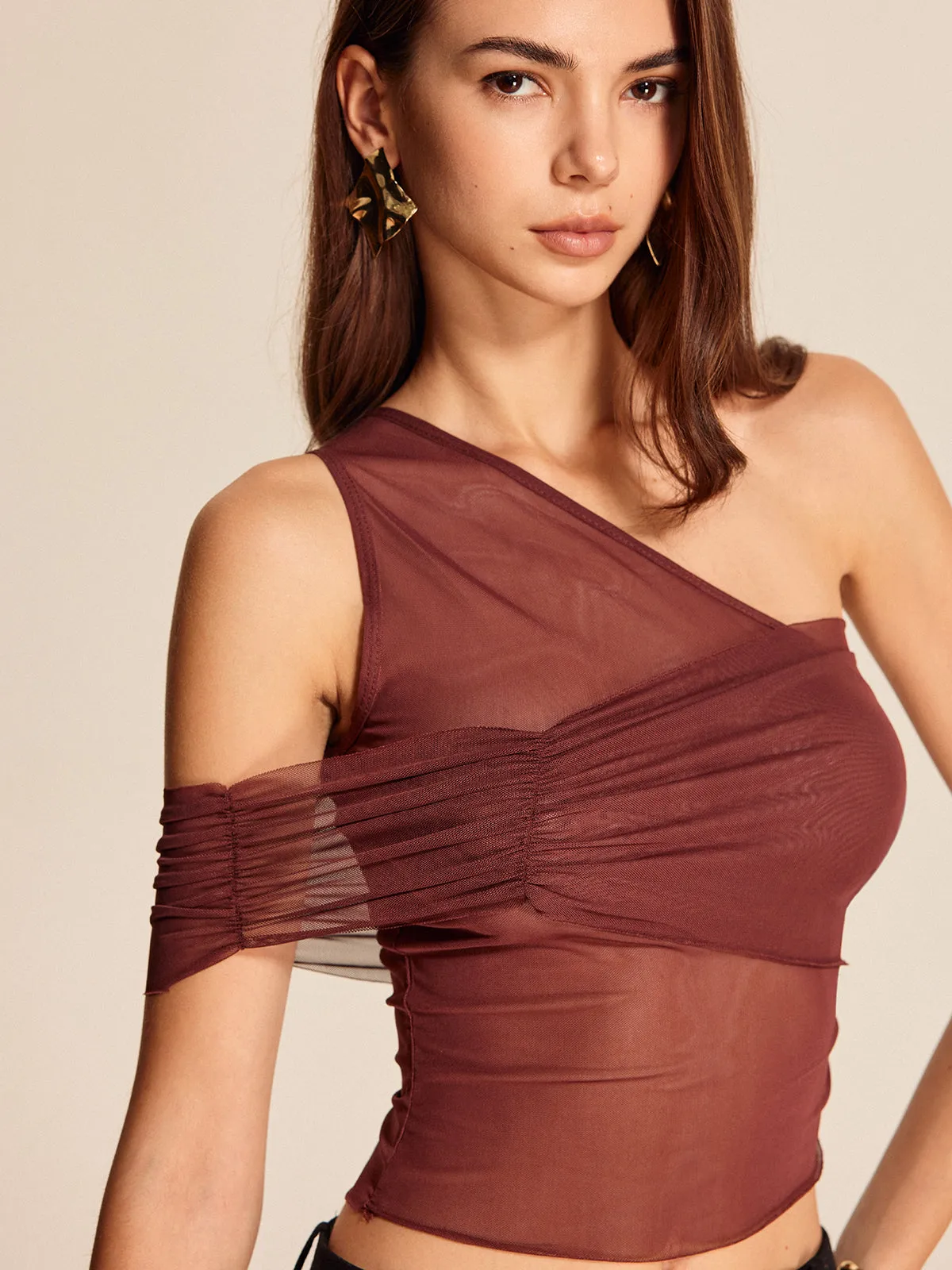 Semi-Sheer One-Shoulder Mesh Top sold by COMMENSE product image thumbnail 2