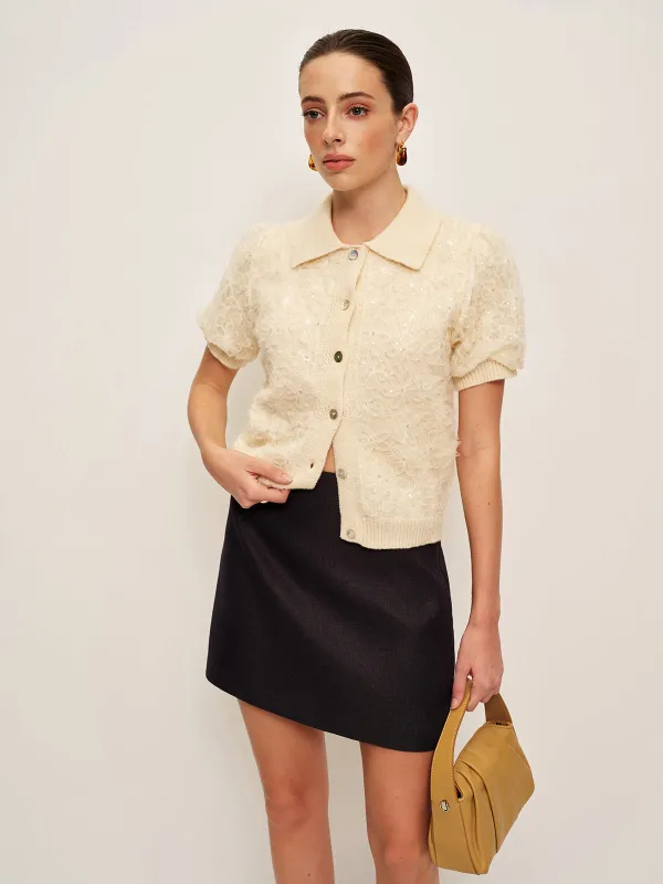 Sequin Embellished Lace Knit Cardigan sold by COMMENSE