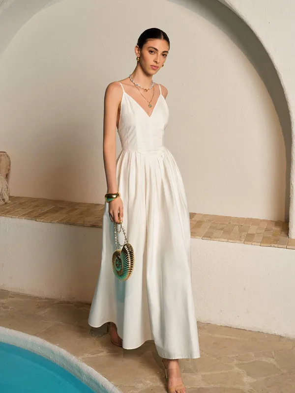 Backless Spaghetti Strap Pleated Dress sold by COMMENSE