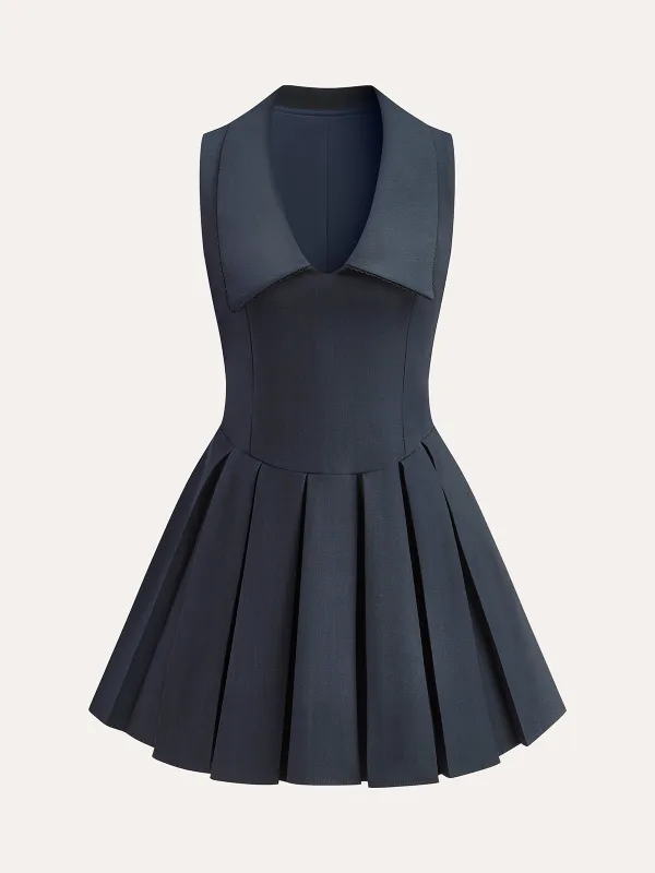 Wide Collar Detail Pleated Dress sold by COMMENSE