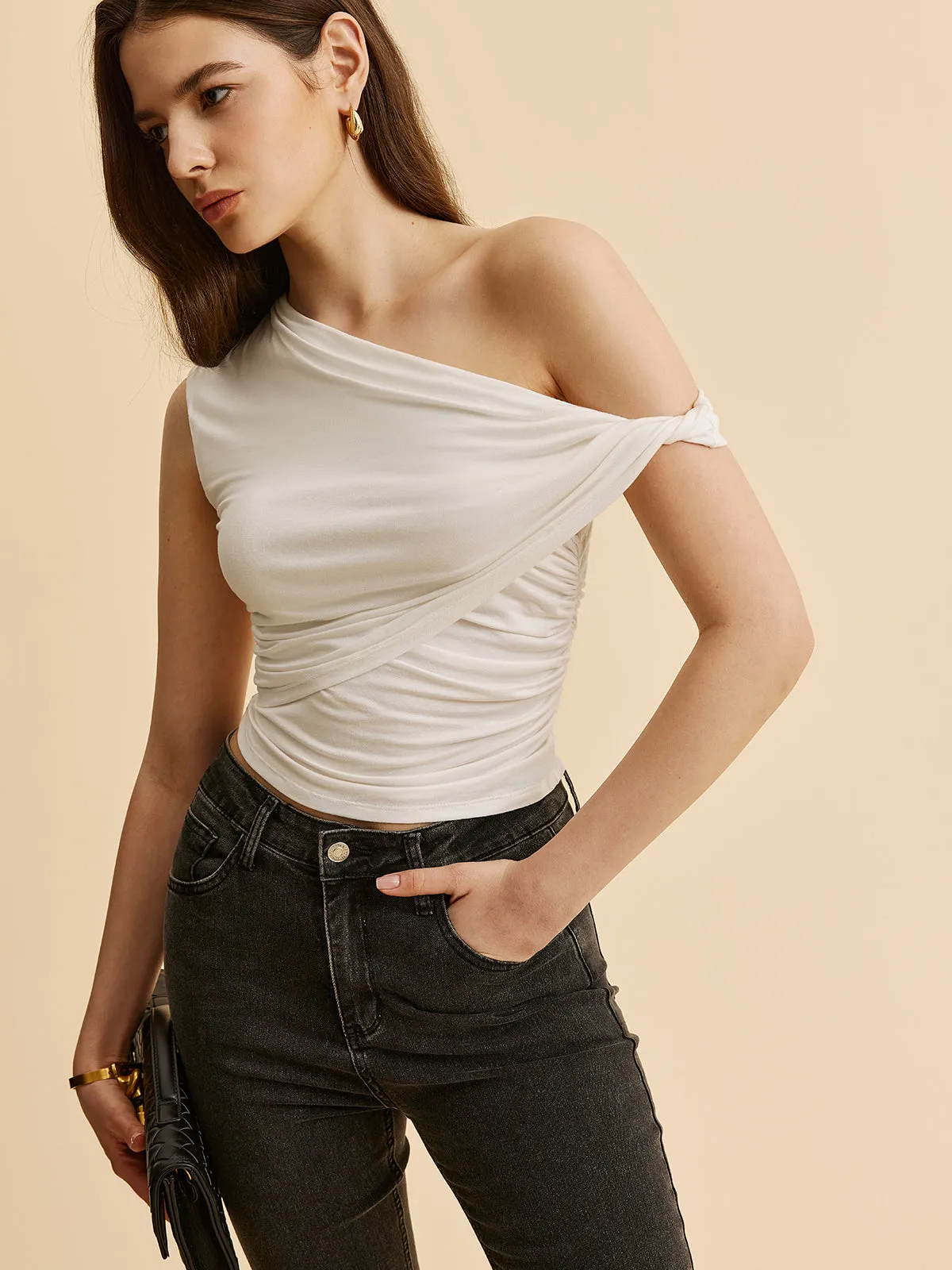 Asymmetrical Ruched One-Shoulder Top sold by COMMENSE product image thumbnail 2