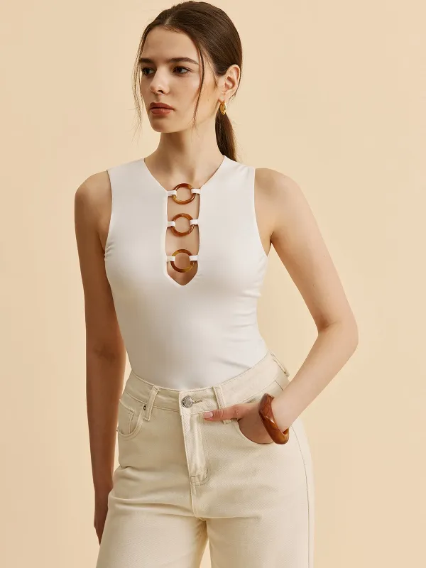 Ring Detail Cutout Tank Top sold by COMMENSE