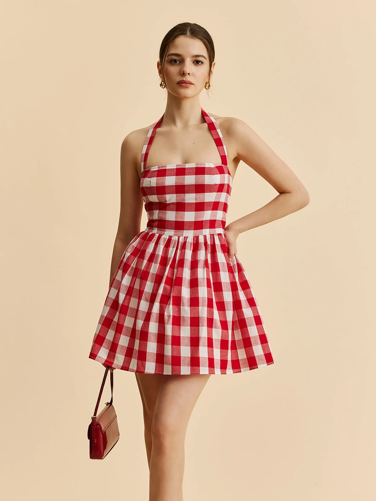 Plaid Halter Flare Dress sold by COMMENSE