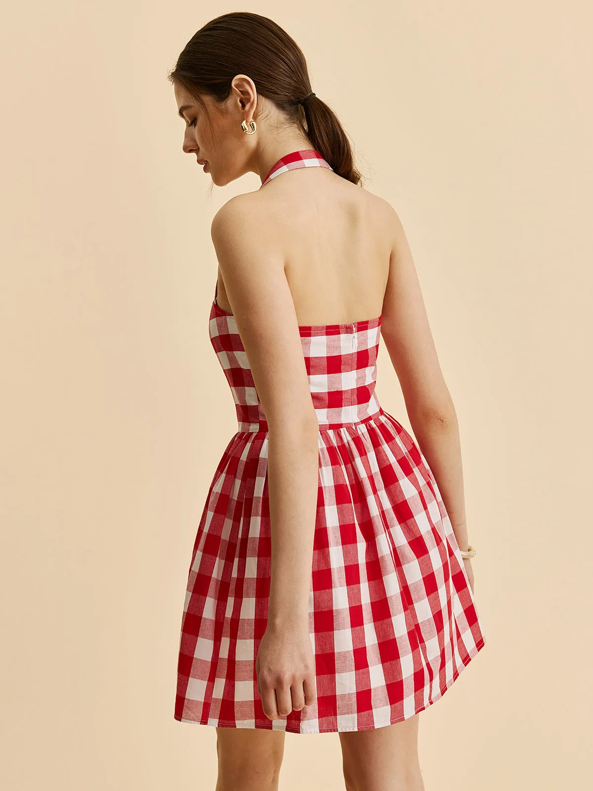 Plaid Halter Flare Dress sold by COMMENSE product image thumbnail 3