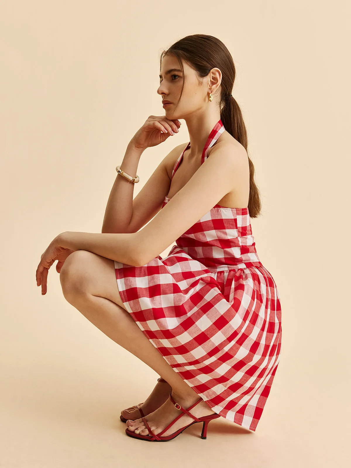 Plaid Halter Flare Dress sold by COMMENSE product image thumbnail 5