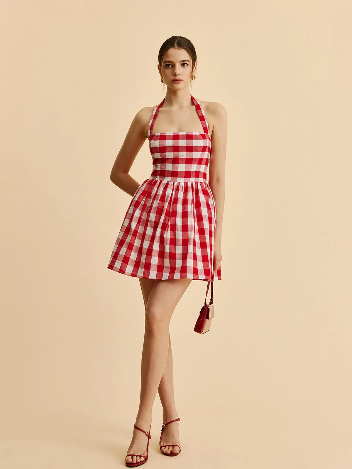 Plaid Halter Flare Dress sold by COMMENSE product image thumbnail 2