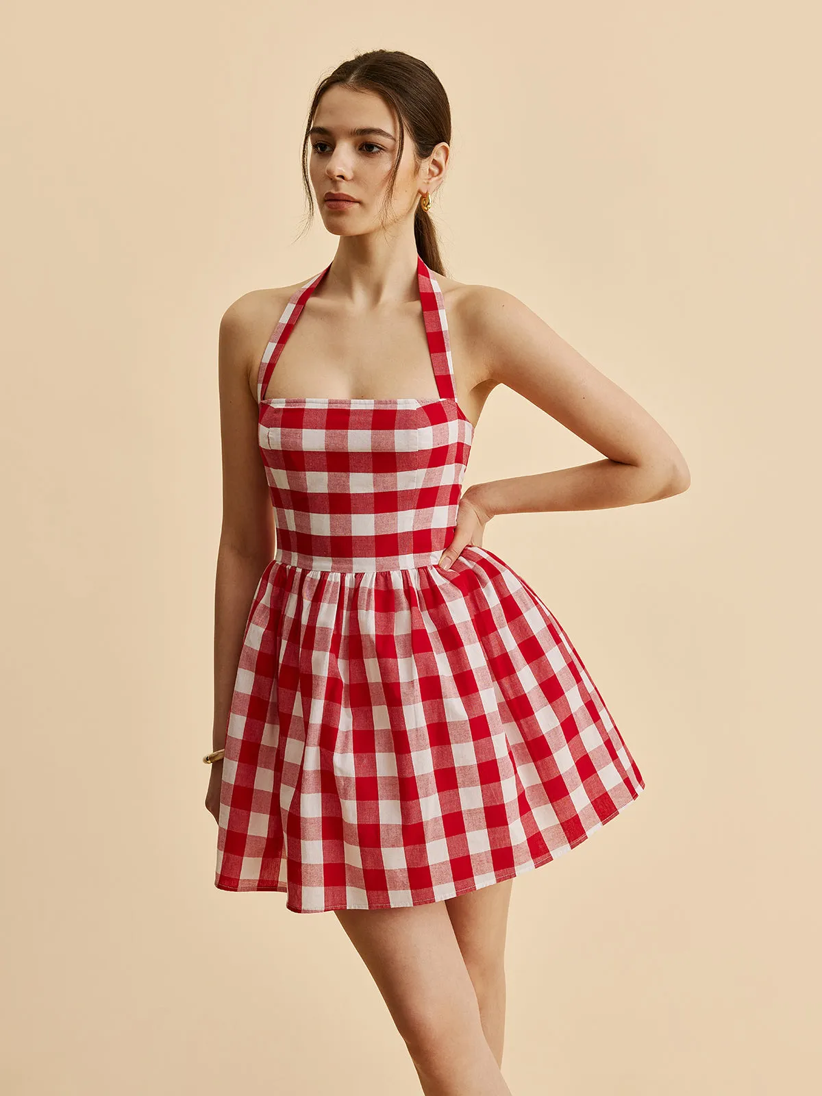 Plaid Halter Flare Dress sold by COMMENSE product image thumbnail 4
