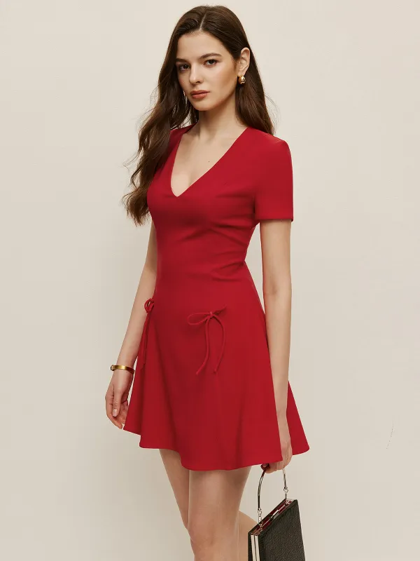 Bow Detail V-Neck Dress sold by COMMENSE