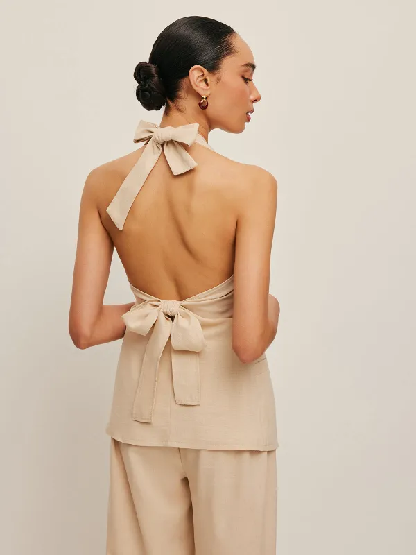 Halter Neck Bow-Tie Pants Set sold by COMMENSE
