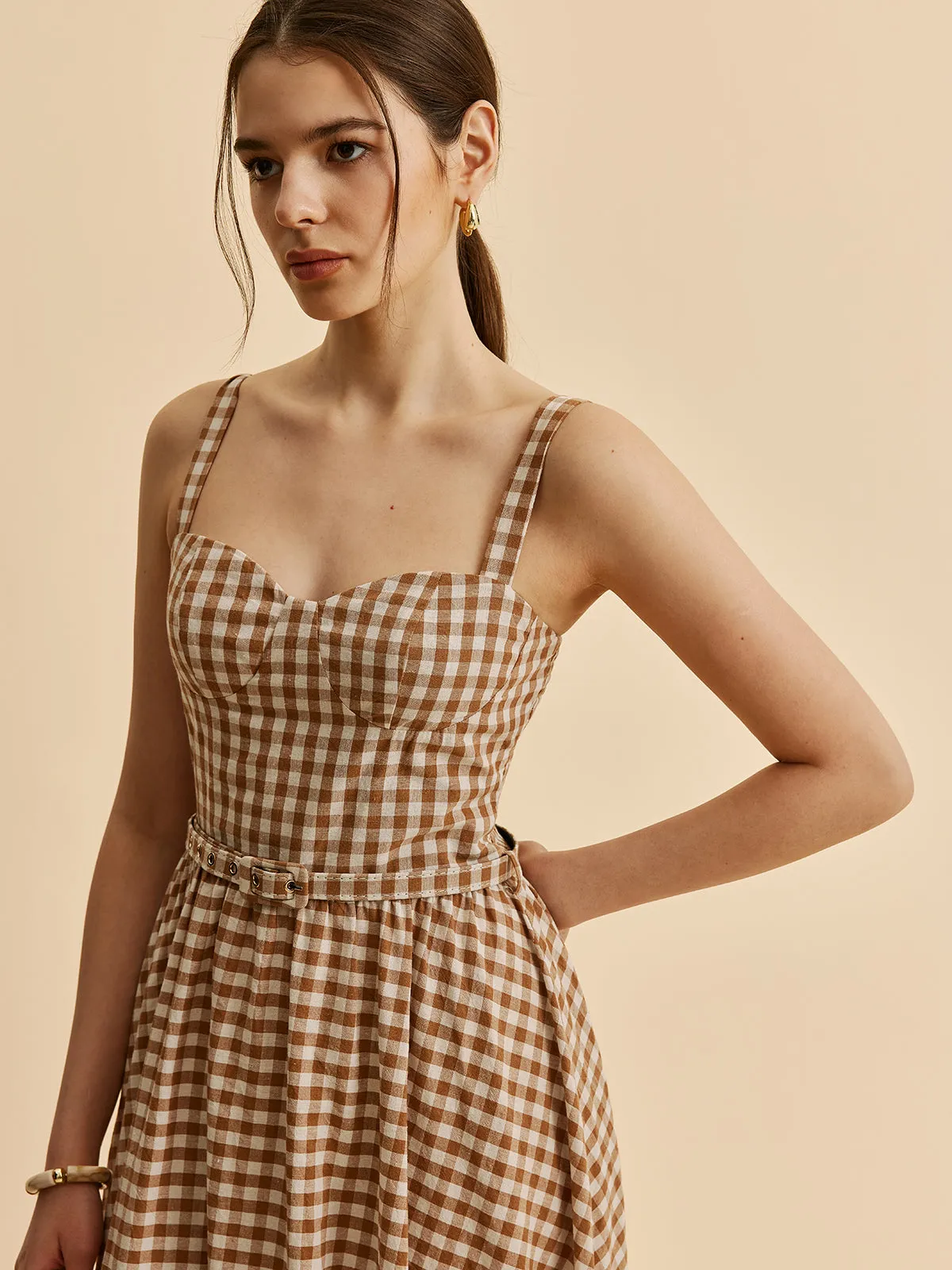 Gingham Belted Bustier Dress sold by COMMENSE product image thumbnail 4
