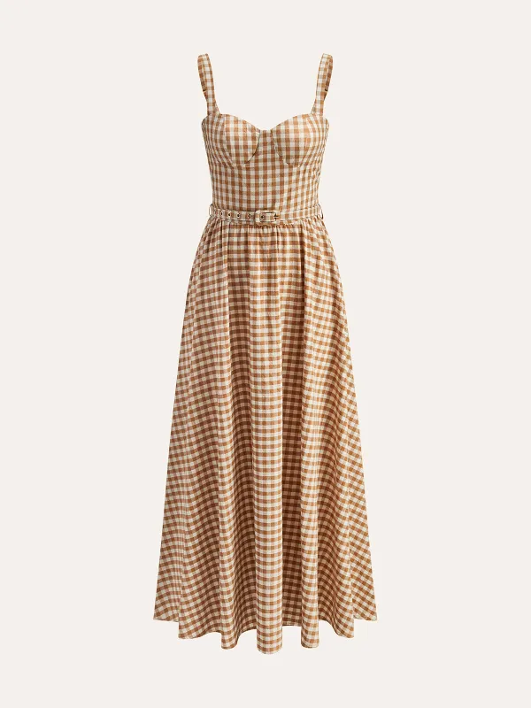 Gingham Belted Bustier Dress sold by COMMENSE