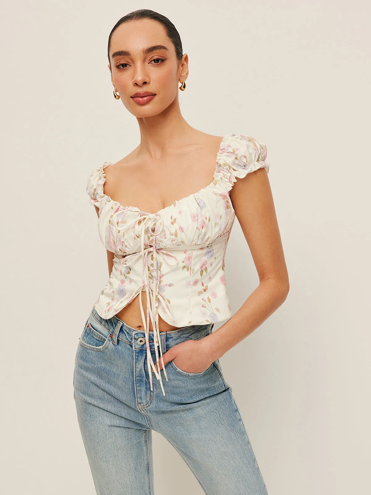 Ruffle Sleeve Tie-Front Bustier Top sold by COMMENSE product image thumbnail 3
