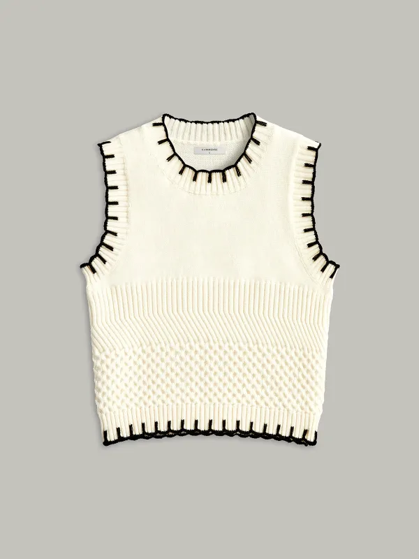 Contrast Trim Sleeveless Ribbed Sweater Vest sold by COMMENSE