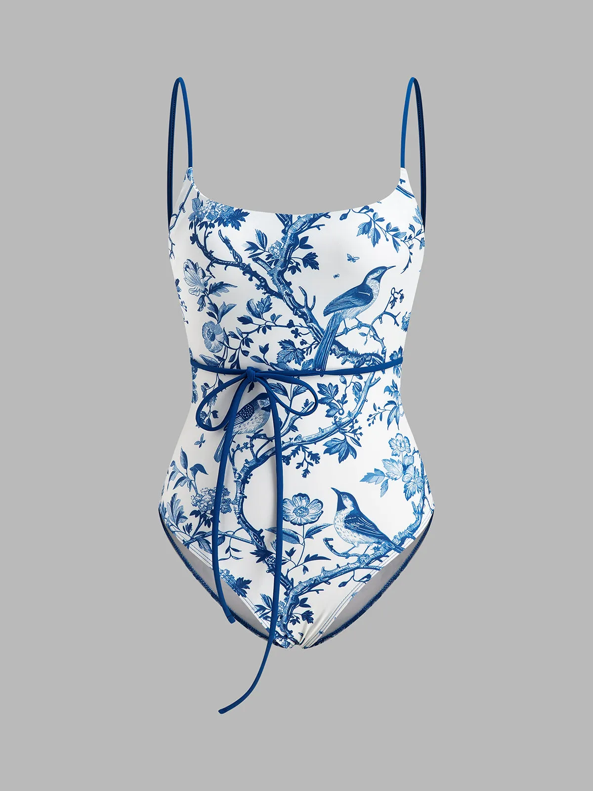 Bird Print Tie-Waist One-Piece Swimsuit sold by COMMENSE product image thumbnail 2