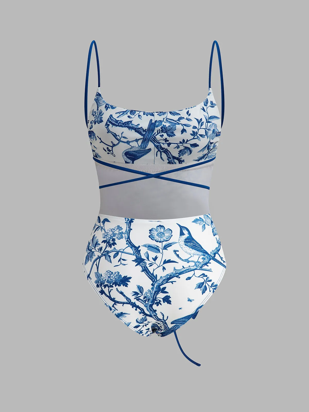 Bird Print Tie-Waist One-Piece Swimsuit sold by COMMENSE product image thumbnail 5