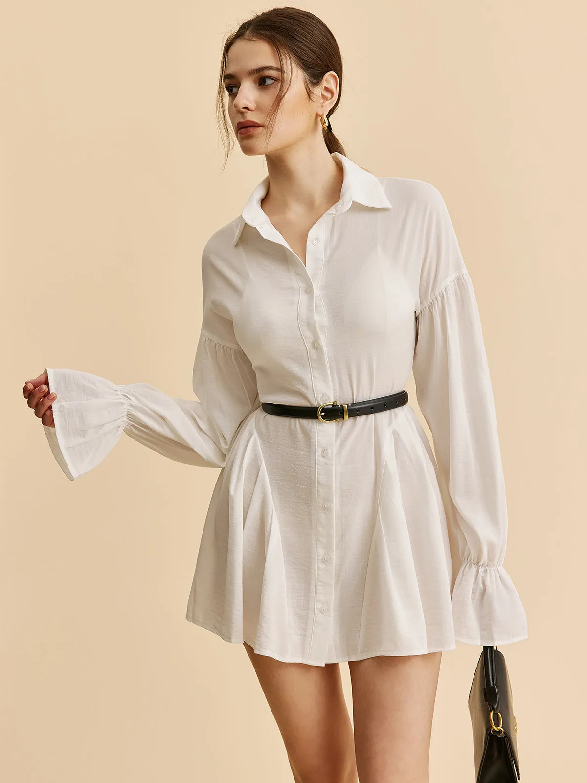 Balloon Sleeve Button-Up Shirt Dress sold by COMMENSE product image thumbnail 4