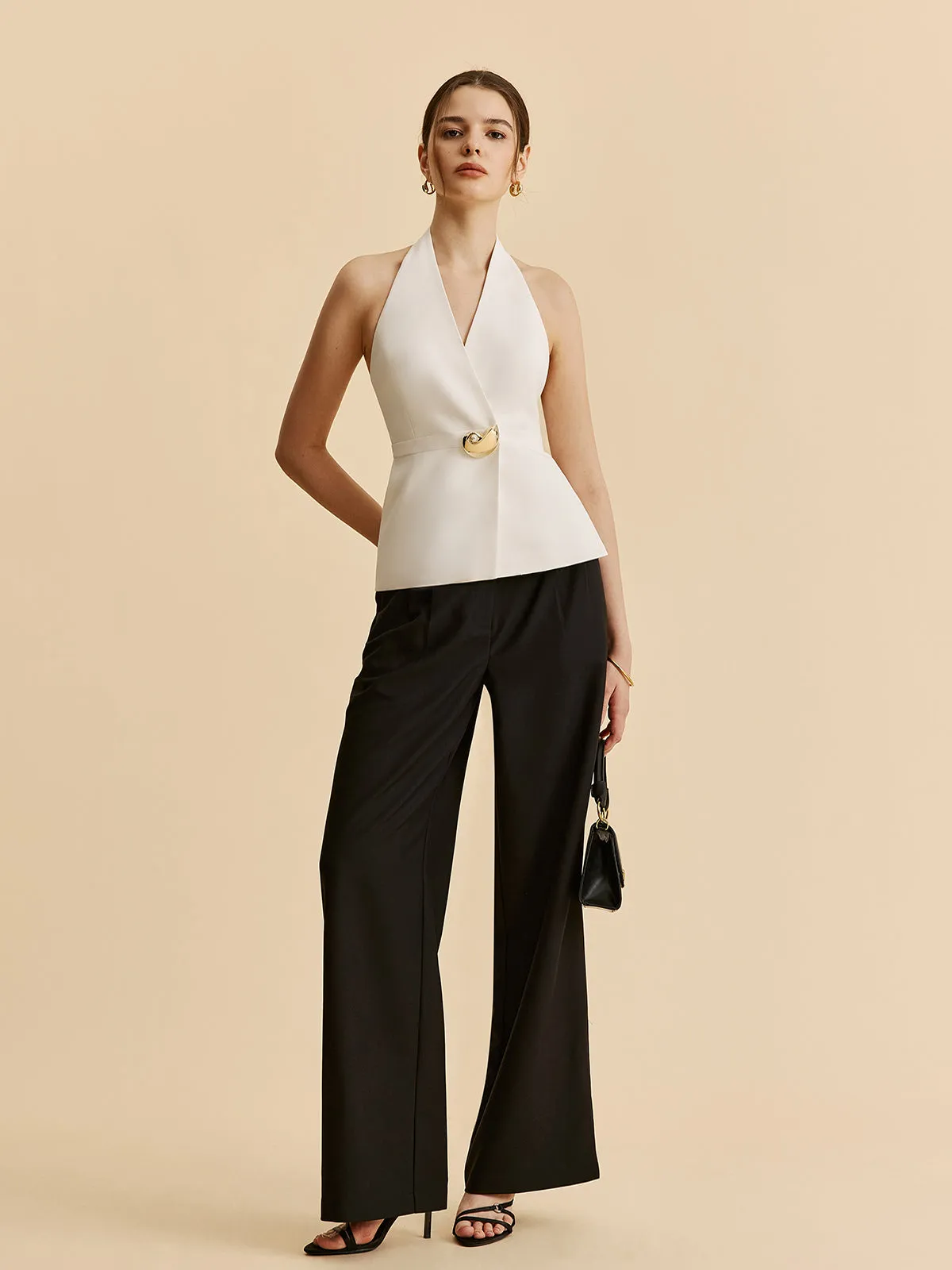 Halter Wrap Blazer Top With Pockets sold by COMMENSE product image thumbnail 3
