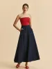 A-Line Denim Skirt With Side Pockets sold by COMMENSE