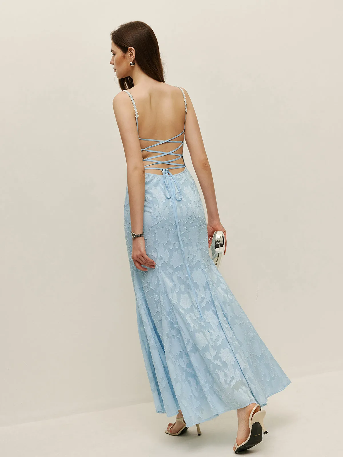 Lace-Up Back Floral Lace Dress sold by COMMENSE product image thumbnail 3