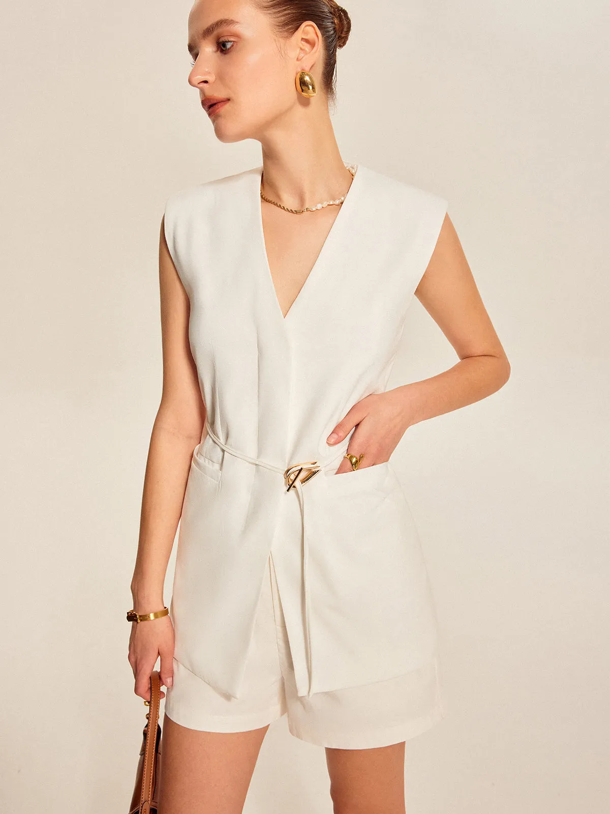 Belted V-Neck Sleeveless Vest sold by COMMENSE product image thumbnail 4