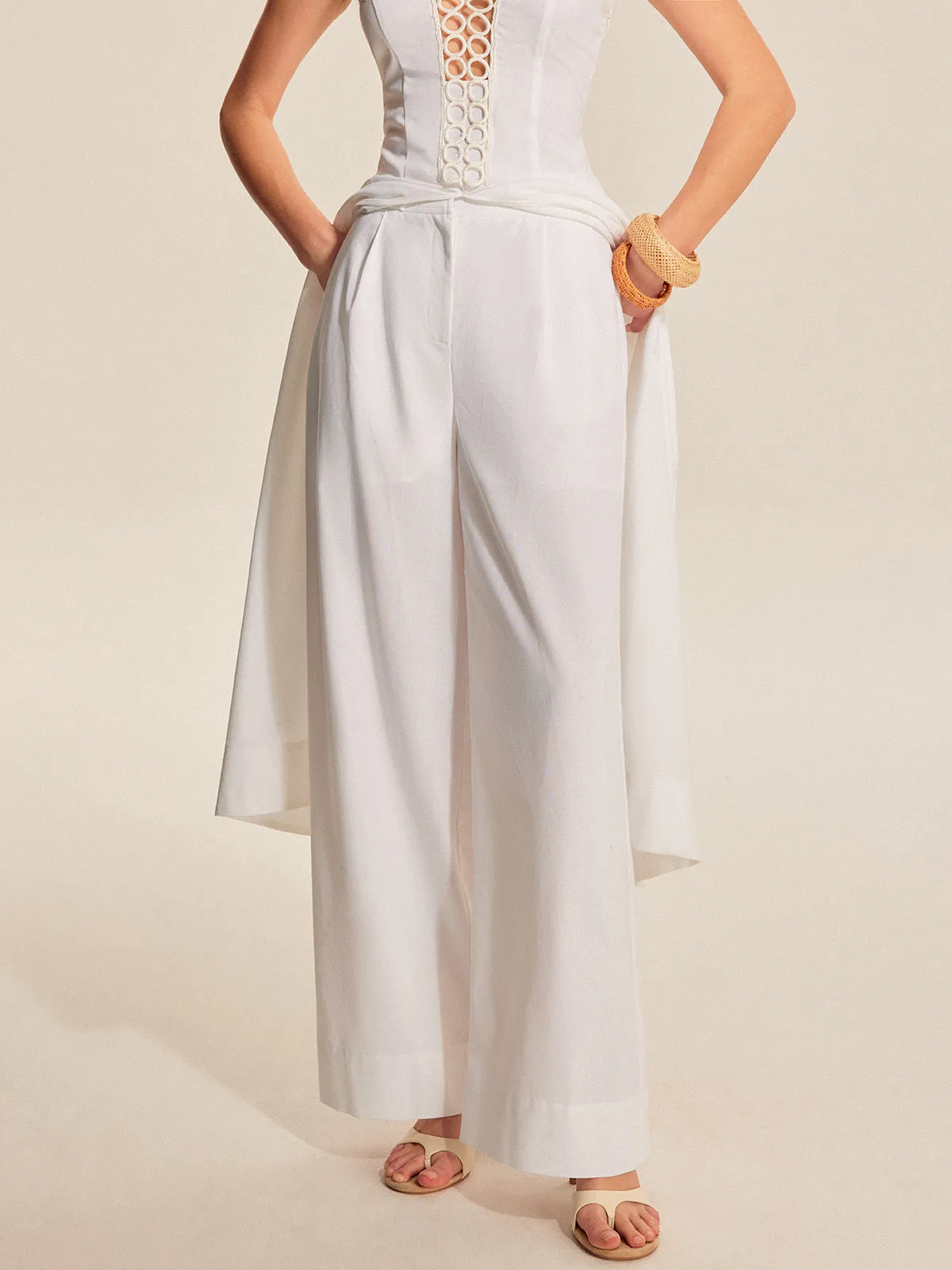 Mid-Waist Wide-Leg Pants With Pockets sold by COMMENSE