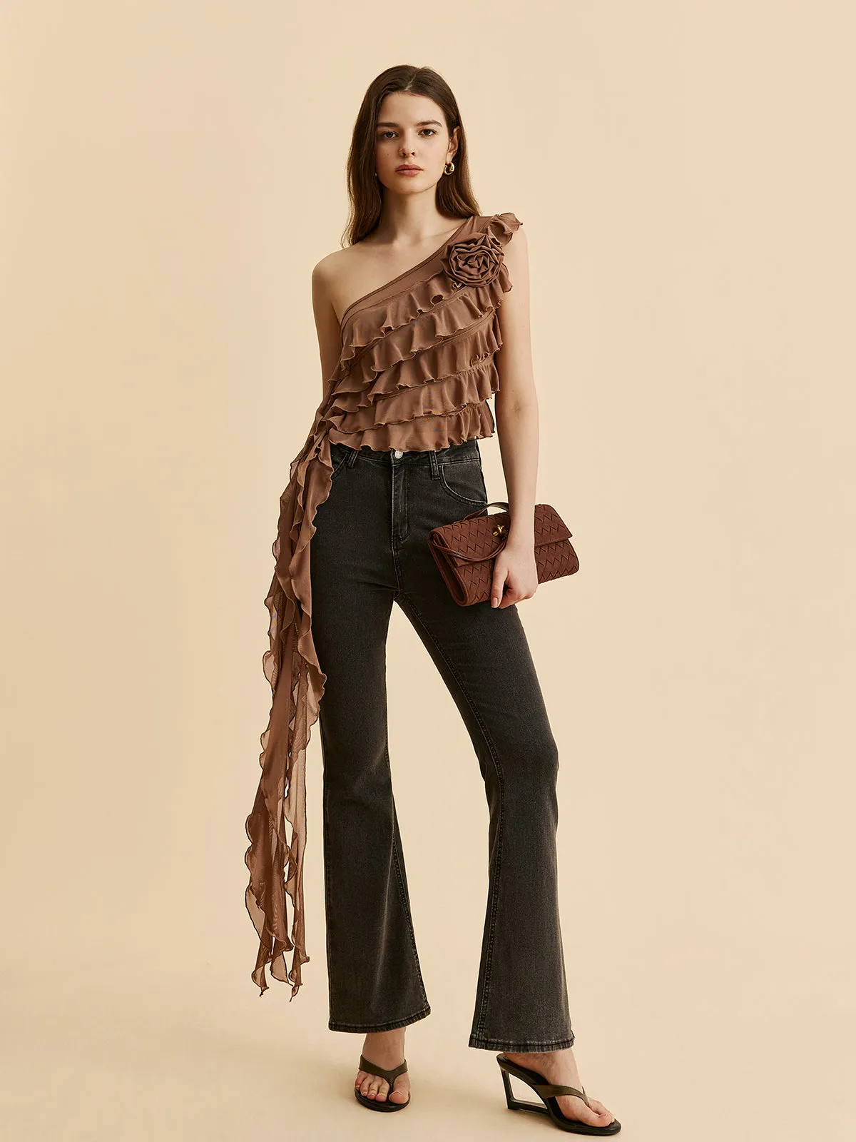 One-Shoulder Ruffled Rosette Detail Top sold by COMMENSE product image thumbnail 2
