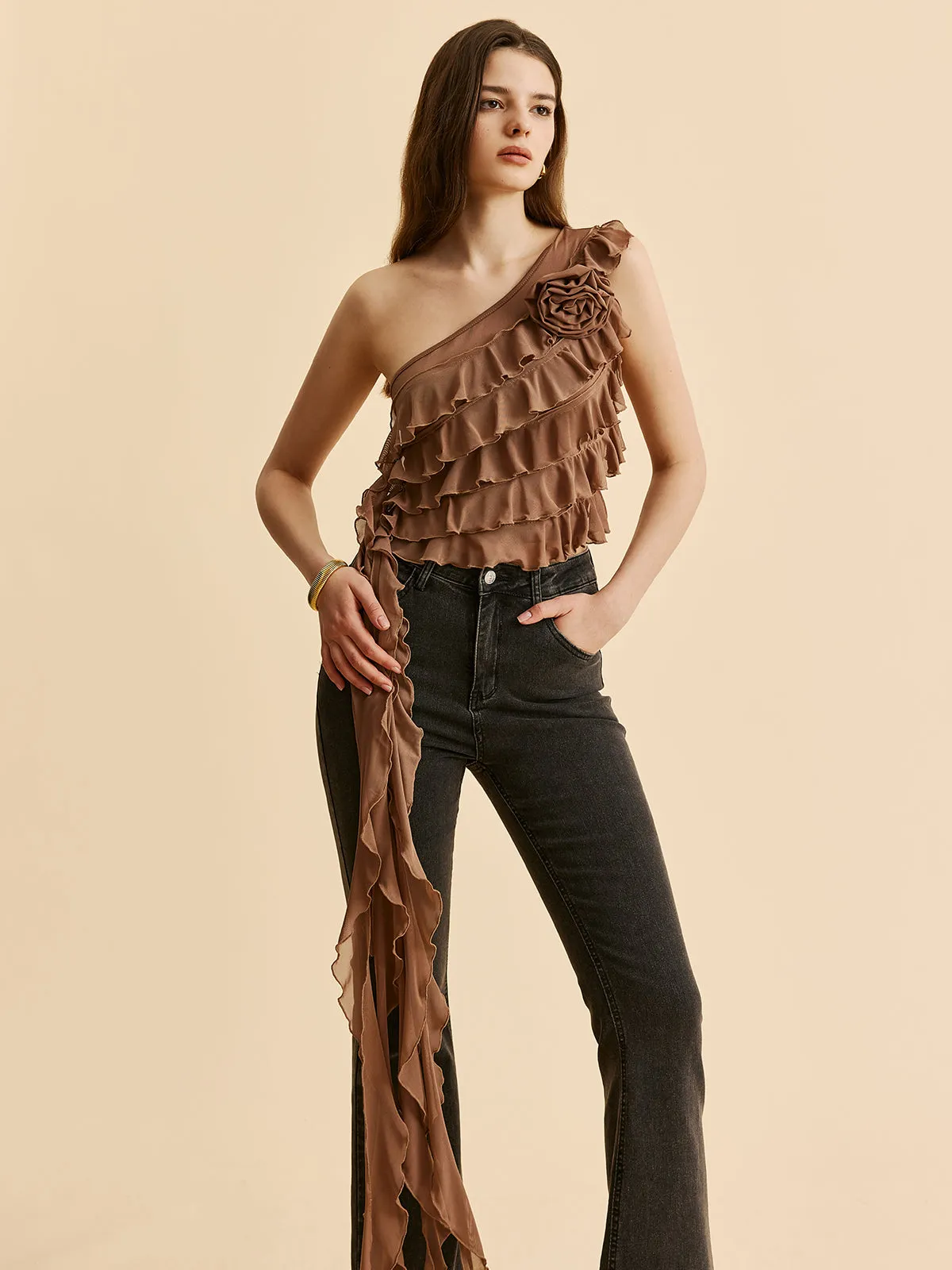 One-Shoulder Ruffled Rosette Detail Top sold by COMMENSE product image thumbnail 4