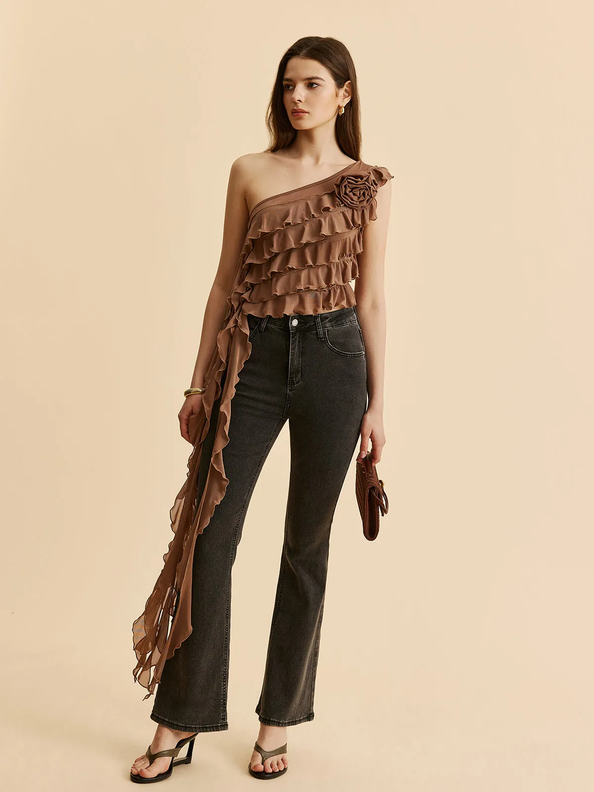 One-Shoulder Ruffled Rosette Detail Top sold by COMMENSE product image thumbnail 5