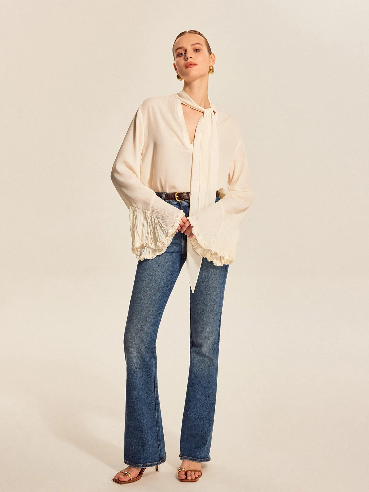 Bow Tie Pleated Cuff Chiffon Blouse sold by COMMENSE product image thumbnail 4