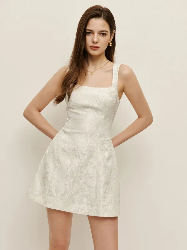 Floral Jacquard Square Neck Dress sold by COMMENSE