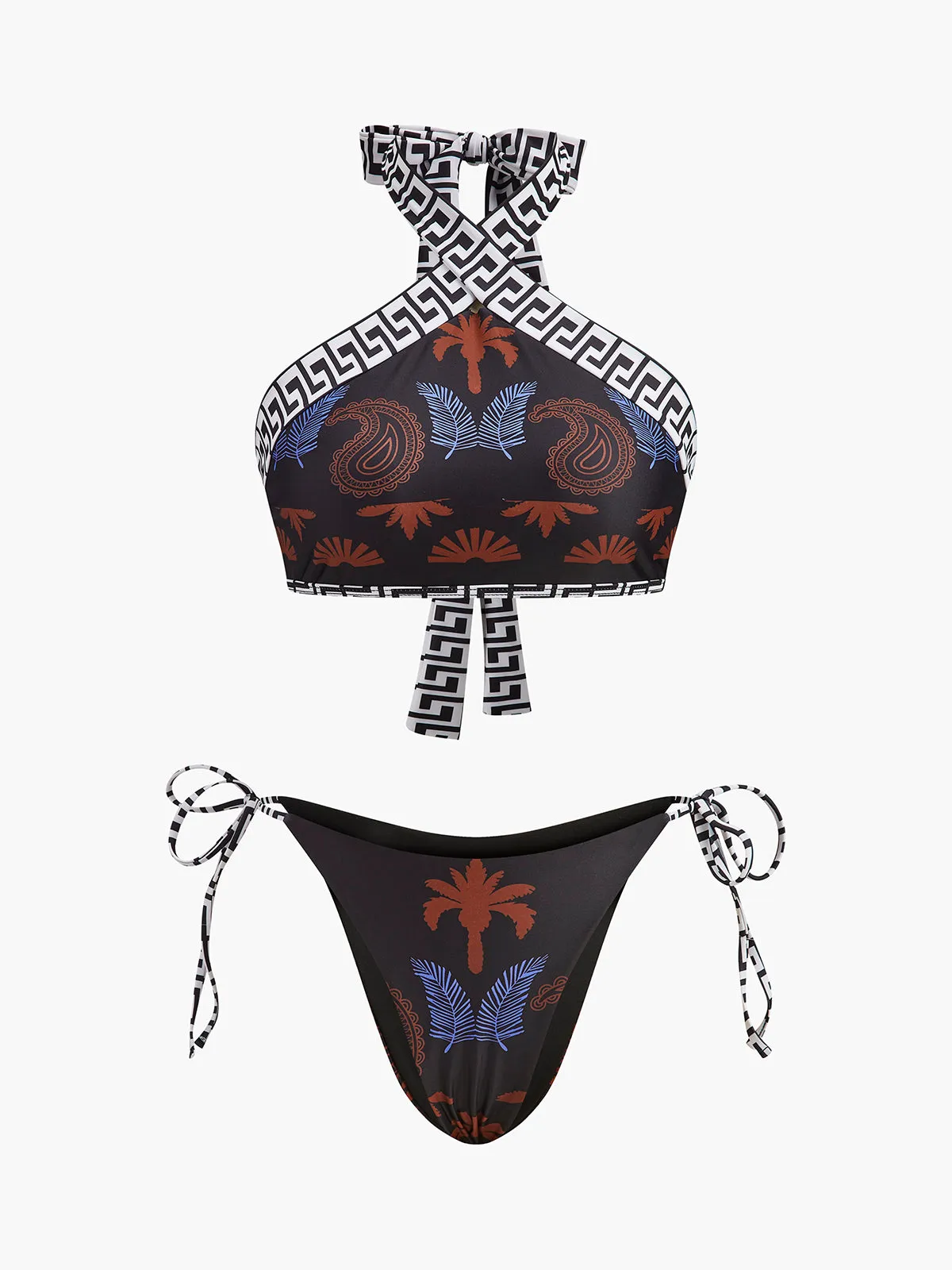 Boho Print Tie-Back Halter Bikini sold by COMMENSE