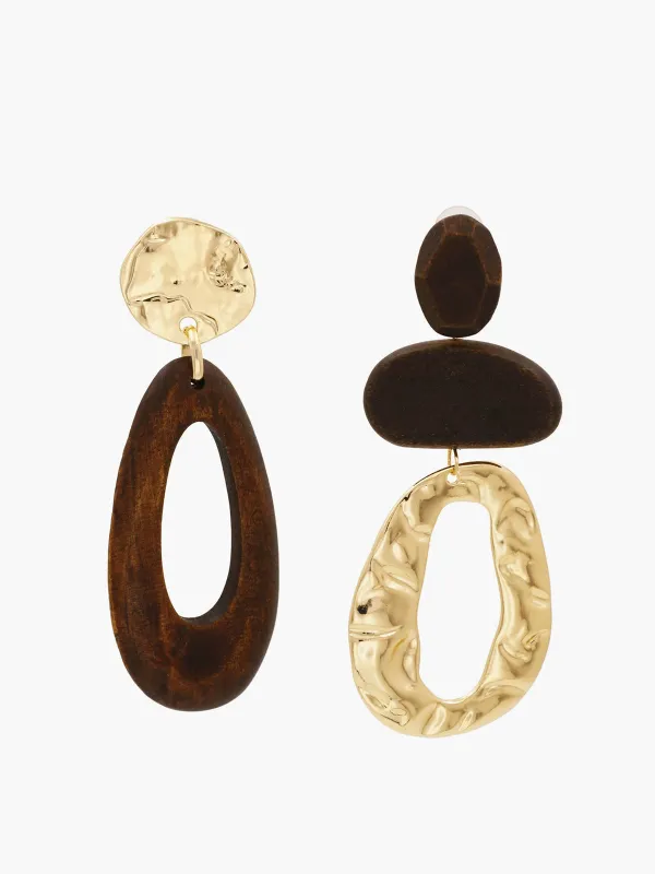 Asymmetrical Wood & Metal Drop Earrings sold by COMMENSE