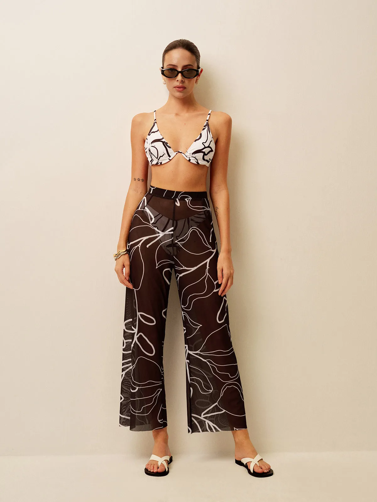 Sheer Printed Wide-Leg Cover-Up Pants sold by COMMENSE product image thumbnail 2