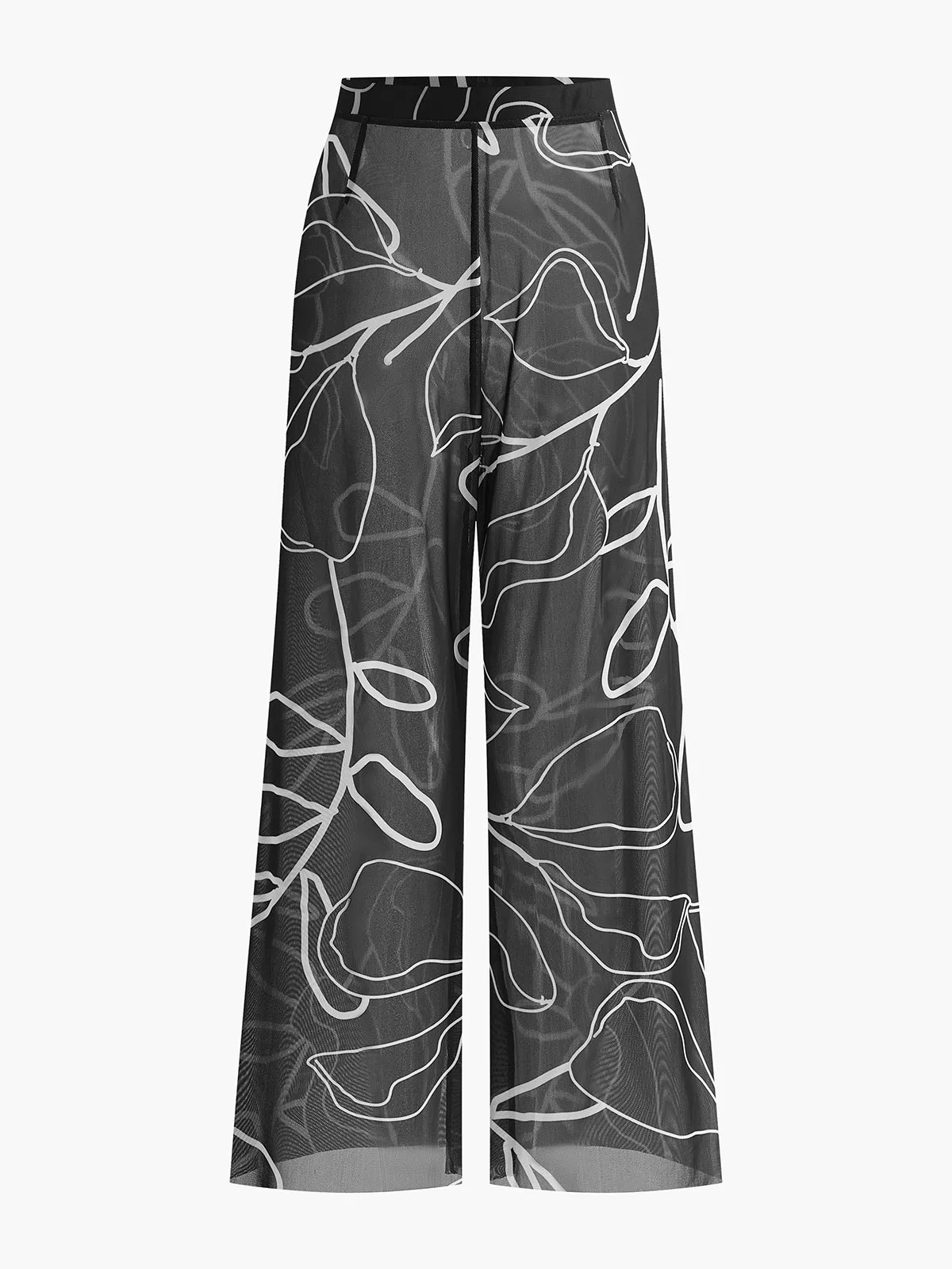 Sheer Printed Wide-Leg Cover-Up Pants sold by COMMENSE