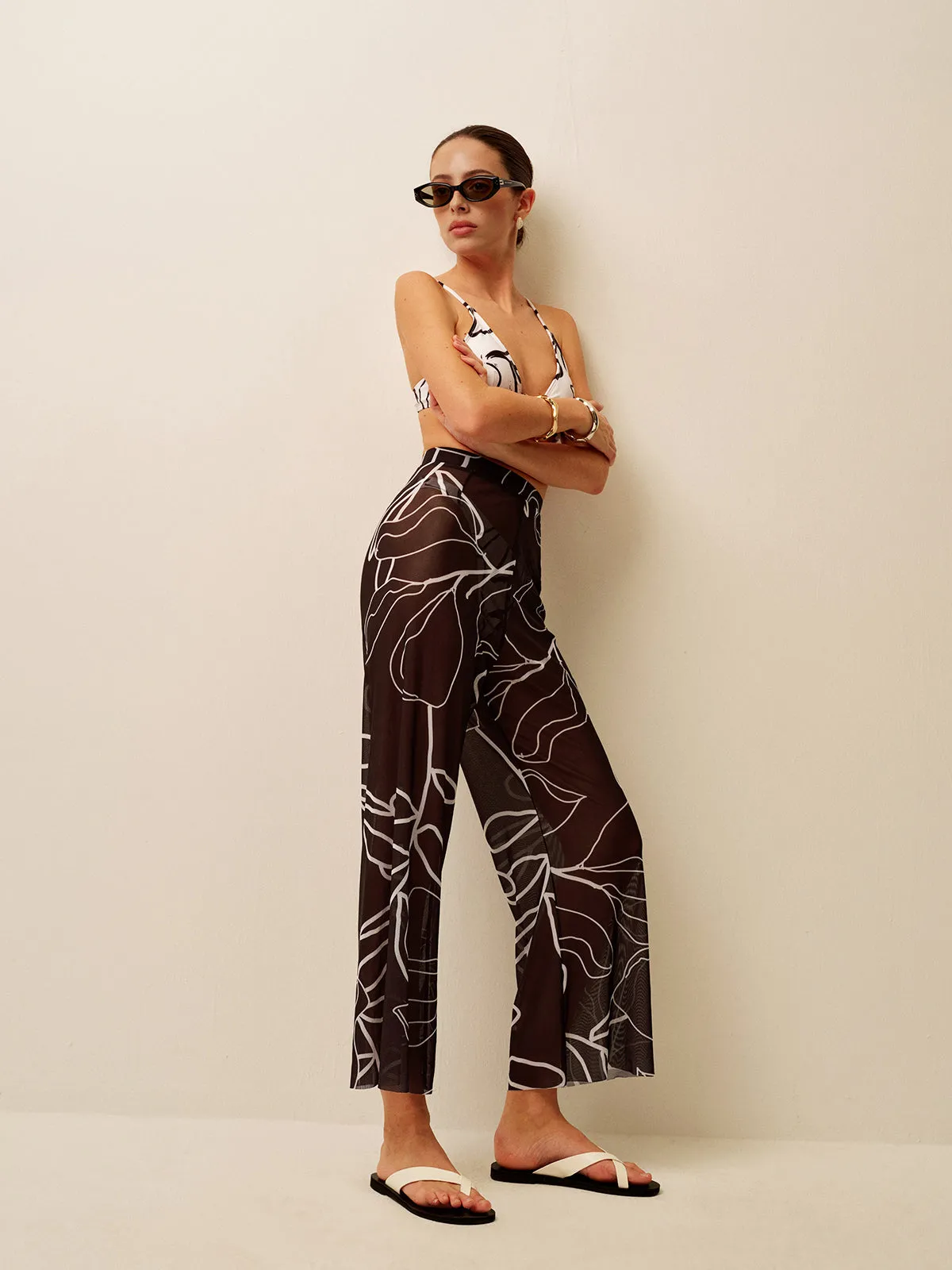 Sheer Printed Wide-Leg Cover-Up Pants sold by COMMENSE product image thumbnail 3