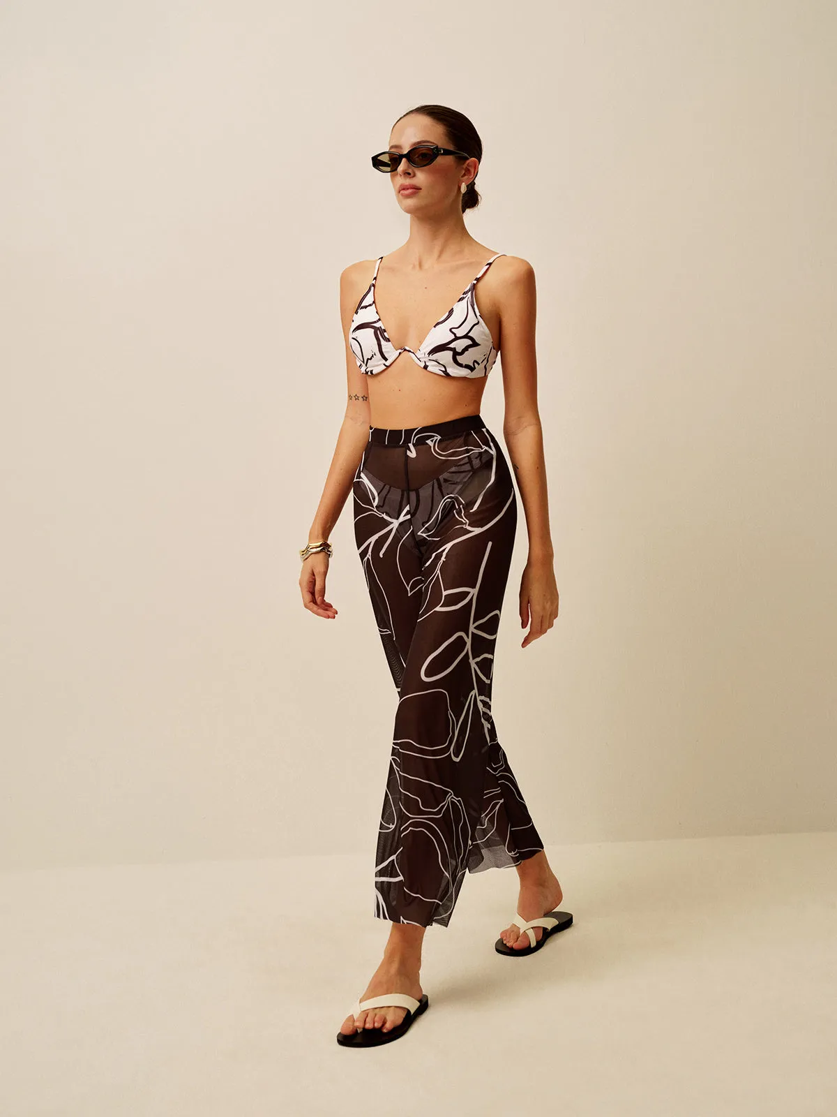 Sheer Printed Wide-Leg Cover-Up Pants sold by COMMENSE product image thumbnail 4